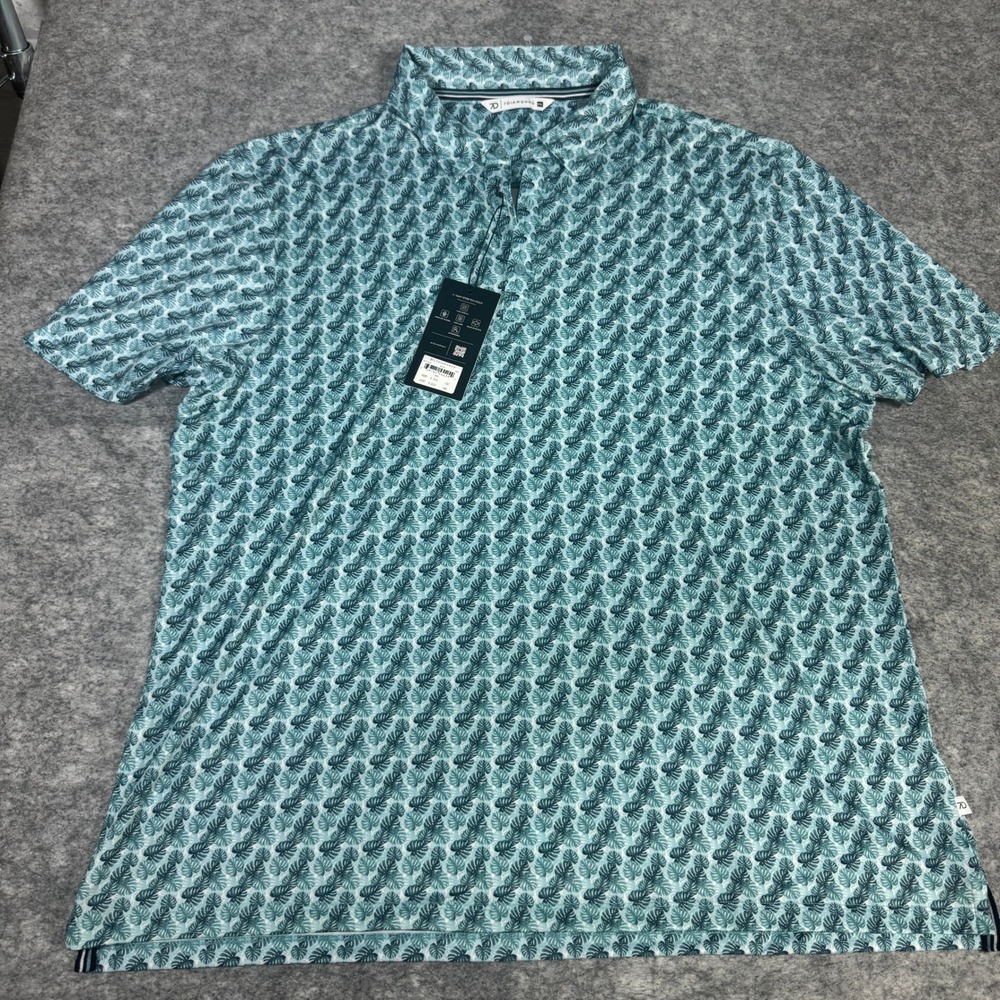 7 Diamonds Belize Performance Polo Mens XXL Teal Green Tropical Leaf SMP-1578